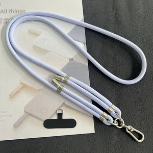 Detail of lavender 8mm adjustable crossbody phone lanyard with silver metal hardware