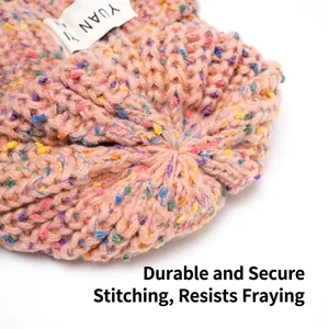 Women's warm chunky knit beanie in pink candy colors with a cozy mixed wool texture