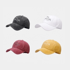 Baseball Cap Washed Cotton Retro Distressed Slogan Print Adjustable Sun Hat For Men Women Casual Soft Top Sporty