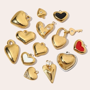French vintage stainless steel heart pendants with zircon and colorful drip oil designs