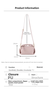 Detailed view of pink woven PU leather bag showing soft pleats and internal structure