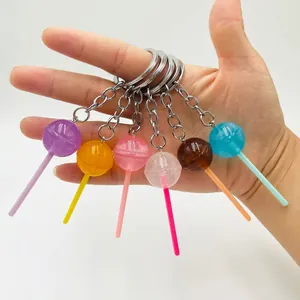 Set of 6 colorful transparent lollipop keychains in resin with metallic ring hangers