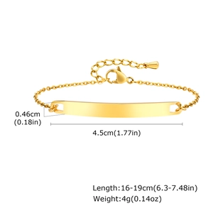 Detailed size chart for golden stainless steel bar bracelet with 16 to 19 cm length