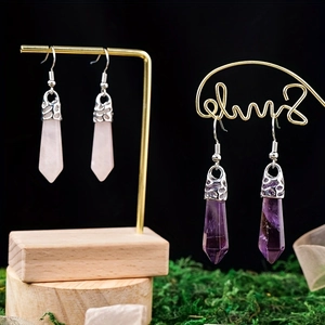 Natürliche Amethyst und Rosenquarz Ohrringe in Sechskantform mit silberner Kappe