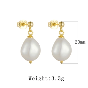 Detail showing S925 hallmark on gold plated baroque pearl earrings measuring 20mm