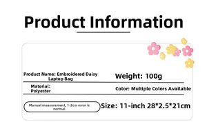 Detailed specifications for the 11-inch daisy embroidered polyester laptop sleeve