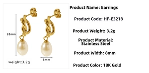 Detailed close-up showing baroque pearl and 18K gold knot stud earring measurements