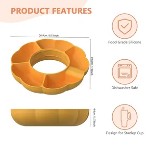 Orange flower silicone snack platter for 40oz Stanley Cup with 5-compartment tray design
