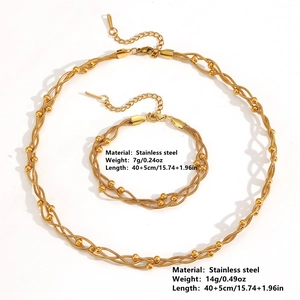 Ensemble bijoux en acier inoxydable doré avec collier et bracelet à triple chaîne
