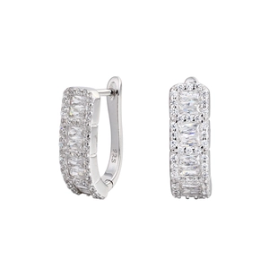 Sparkling S925 sterling silver hoop earrings with clear cubic zirconia pavé stones