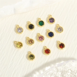 Mini Round Zircon Charm Pendants Gold Plated Copper Birthstone For DIY Jewelry Making Bracelet Necklace Accessories