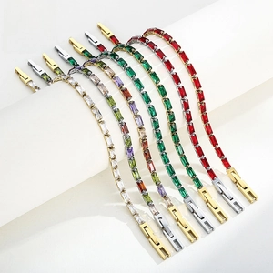 Bracciale Alla Moda Di Marca Popolare Super Lucido In Acciaio Inossidabile Con Zirconi Incastonati Gioielli Rettangolari Con Strass Semplice Ed Elegante