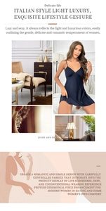 Détail d'une nuisette en satin bleu marine élégante avec fines bretelles et col en V