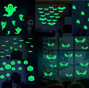 Halloween Luminous Wall Stickers Glow In The Dark PVC Bat Pumpkin Ghost Witch Peeping Eyes Decals For Holiday Party Home Decor