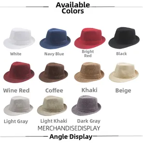 Linen fedora jazz hats in 11 colors including black khaki and navy blue flat lay display