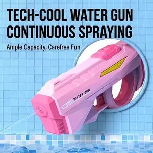 Pink futuristic automatic electric water gun toy for kids in swimming pool scene