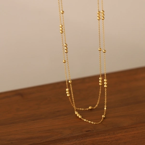 Double Layer Round Bead Chain Necklace Titanium Steel Gold Plated Minimalist Chic Jewelry For Women Elegant Stylish