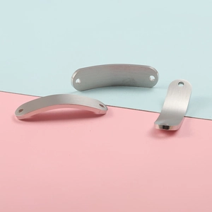 Polished stainless steel curved bar connectors with double holes for DIY jewelry making