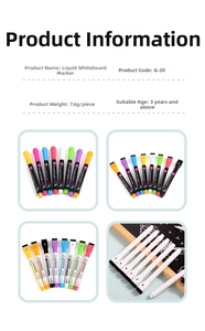 Detailed specifications of erasable liquid chalk markers with weight and age info