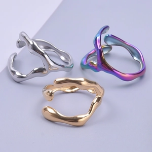 Irregular lava style open rings in silver, gold and iridescent finishes for men and women
