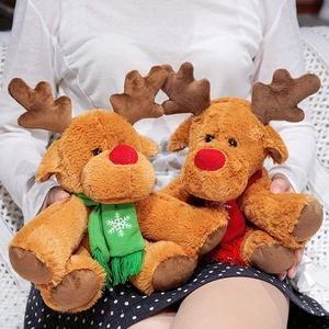Christmas Reindeer Plush Toy With Snowflake Scarf Red Nose Soft Stuffed Animal Holiday Home Decor For Kids Girls