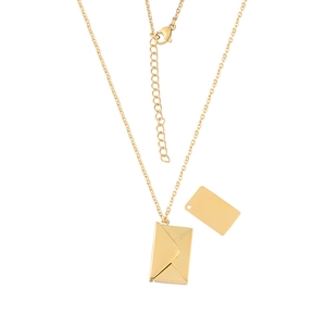 Minimalist gold stainless steel envelope pendant necklace with a small rectangular charm
