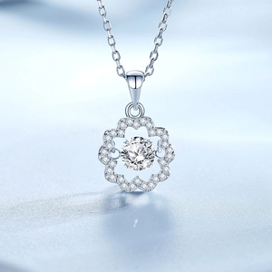 Elegant S925 sterling silver sunflower necklace with a large sparkling zircon pendant