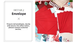 Vue détaillée de dix enveloppes rouges classiques pour cartes de vœux de Noël