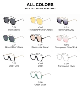 Grid display of double-bridge oversized sunglasses in 10 diverse fashion colorways