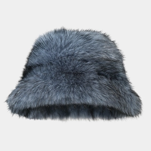 Chapeau bob en fausse fourrure bleu foncé avec texture pelucheuse pour l'hiver