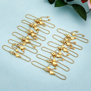 Adjustable gold heart bracelets with 26 letters and heart-shaped slider clasp