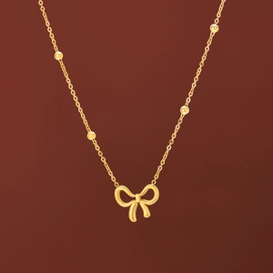 Bowknot Pendant Necklace Stainless Steel Bead Chain Clavicle Necklaces Elegant Jewelry For Women Gold Plated