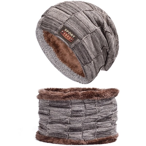 Winter Knit Beanie Hat And Neck Warmer Fleece Lined Warm Thick Plaid Skull Cap For Men Outdoor Cold Weather