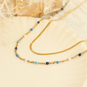 Bohemian double-layer necklace with 18K gold-plated snake chain and colorful enamel beads