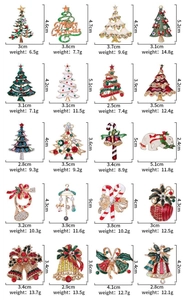 Detailed chart showing size and weight for twenty festive alloy Christmas brooches