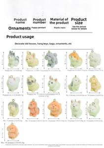 Detailed size chart and specifications for various cute resin flocked puppy charms