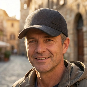 Men's wool baseball cap with SPORT logo and ear protection for cold winter seasons