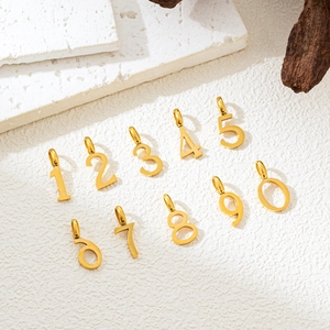 0-9 set of 18k gold plated stainless steel number pendants with top hanging loops