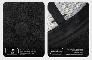 Detail view of cotton twill cap crown stitching and internal sweatband construction