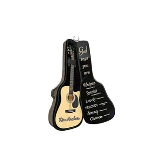 Mini yellow and black acrylic guitar ornament featuring inspirational religious quotes