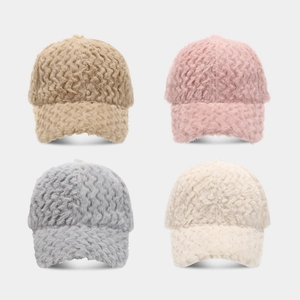 Women Fashion Thickened Warm Baseball Cap Wave Pattern Plush Polyester Winter Outdoor Casual Adjustable Hat Solid Color