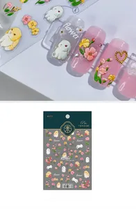 5D embossed rabbit and floral nail art stickers with 3D texture and adhesive backing