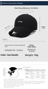 Size chart showing baseball cap dimensions including 8cm brim and adjustable circumference