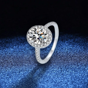 Elegant S925 silver ring with a 2-carat oval moissanite and diamond halo