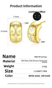 Detailed specs of S925 silver C-shape earring with blue luminous oil and zirconia