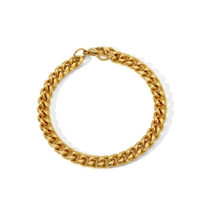 Polished gold Cuban link chain bracelet for men and women with secure lobster clasp