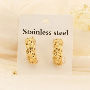 Vintage C-Shaped Hoop Earrings Irregular Lava Wrinkle Texture Stainless Steel Gold Plated Minimalist Jewelry For Women