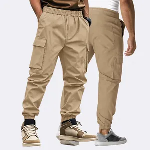 Men Cargo Joggers Pants Polyester Multi Pocket Tapered Cuffed Drawstring Elastic Waist Outdoor Casual Streetwear Tactical