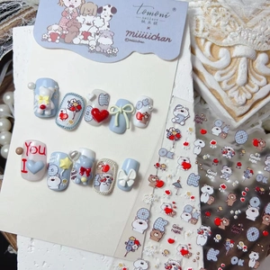 5D Relief Nail Stickers Embossed Cartoon Dog Bear Heart DIY Manicure Decor Decals Self Adhesive For Women Girls