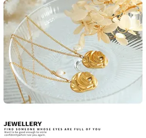 Detailed shot of abstract lava irregular pendant necklace with white freshwater pearls